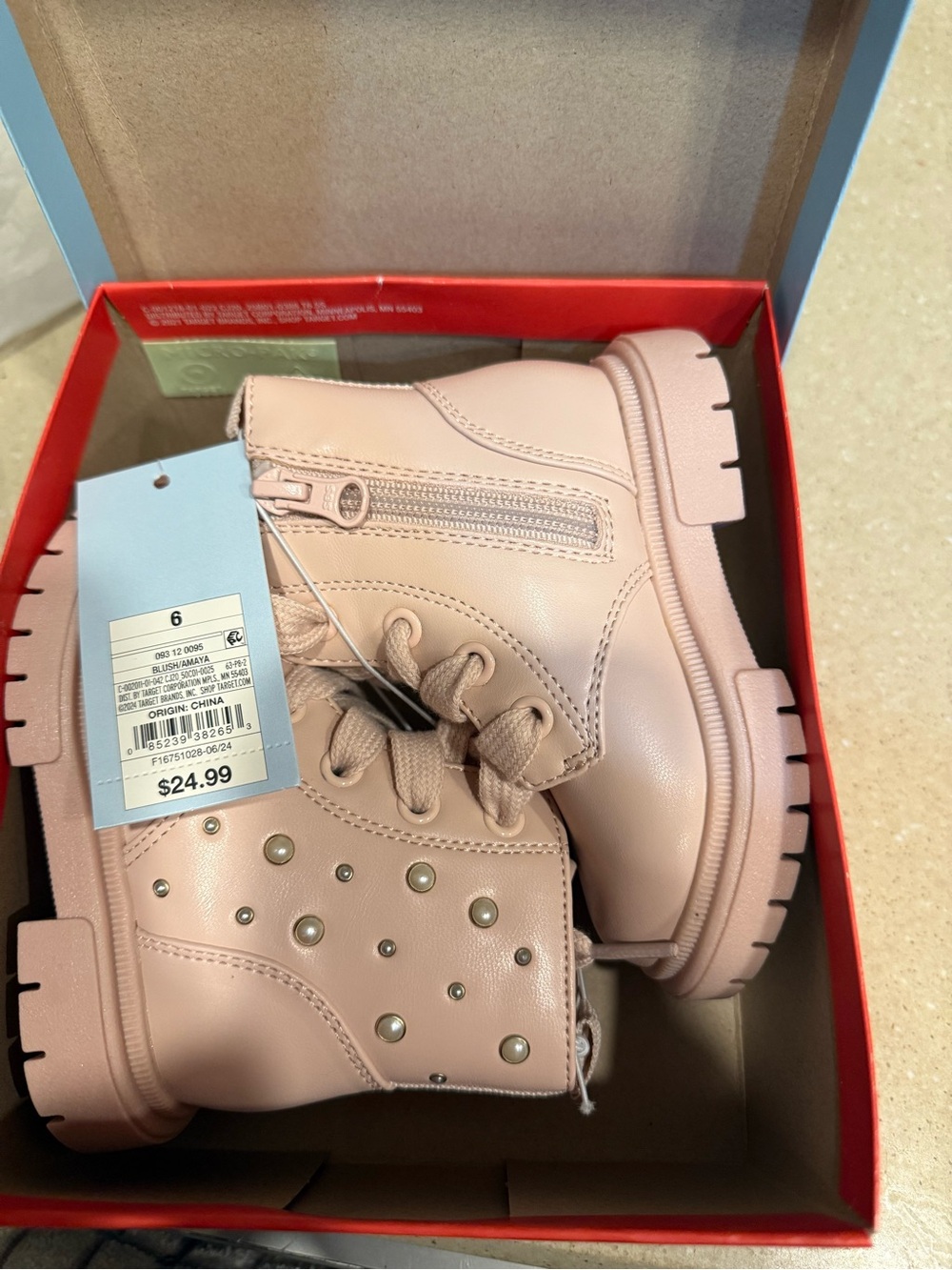 Cat & Jack Pink Studded Lace-Up Kids Boots with Side Zip